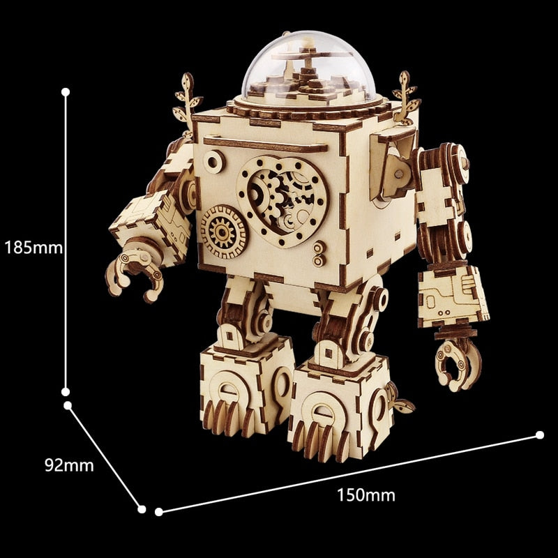 Robot DIY Wooden Clockwork Music Box