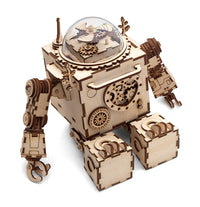 Robot DIY Wooden Clockwork Music Box