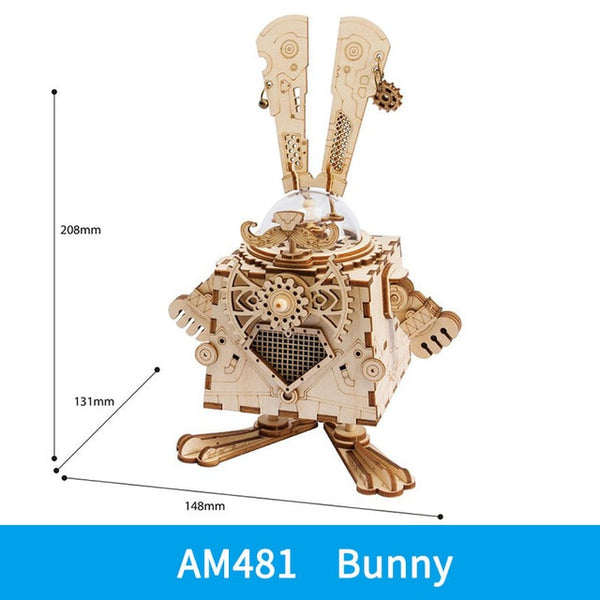 Bunny DIY Wooden Clockwork Music Box