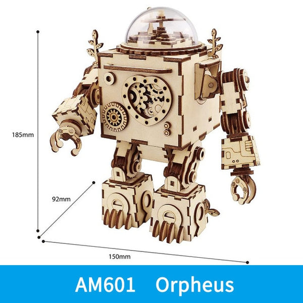 Robot DIY Wooden Clockwork Music Box