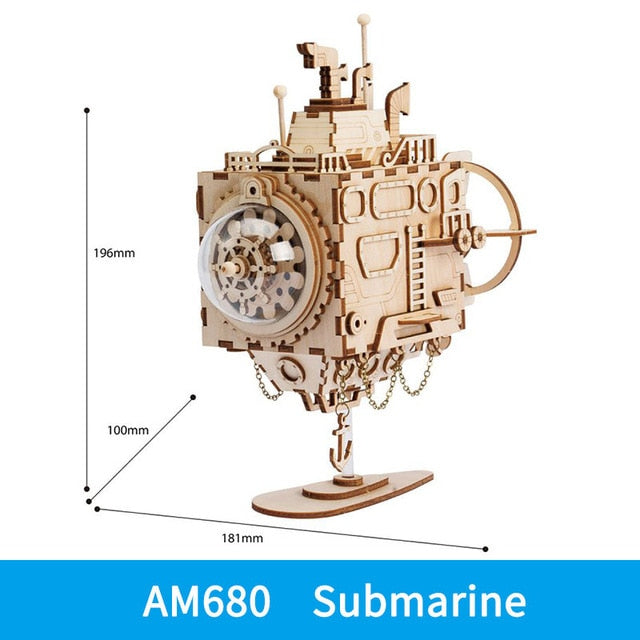 Submarine DIY Wooden Clockwork Music Box