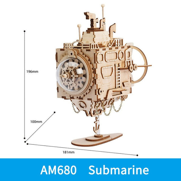 Submarine DIY Wooden Clockwork Music Box