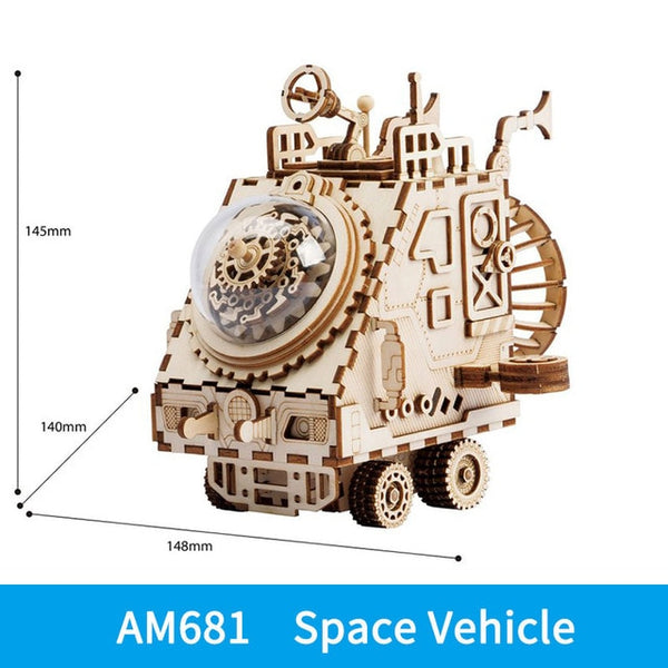 Space Vehicle DIY Wooden Clockwork Music Box