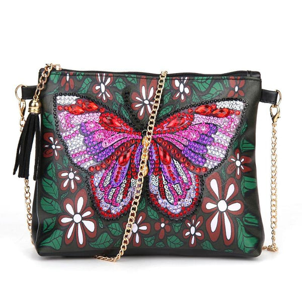 DIY Butterfly Diamond Painting Leather Bag