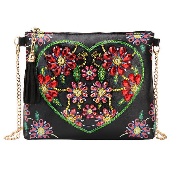 DIY Heart Diamond Painting Leather Bag
