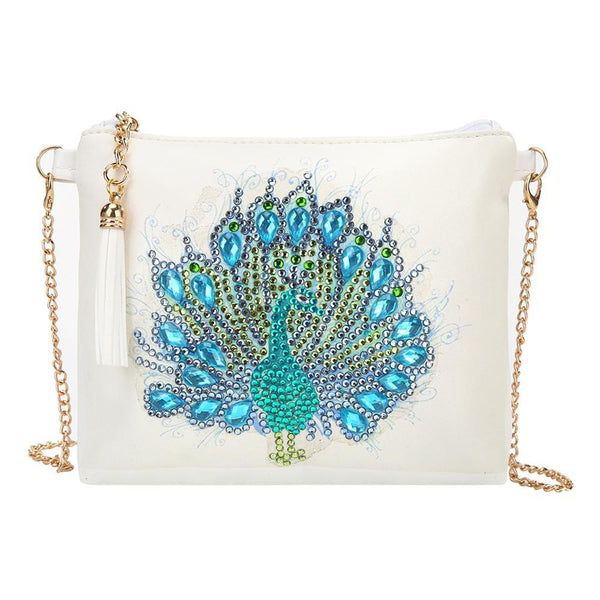 DIY Peacock Diamond Painting Leather Bag