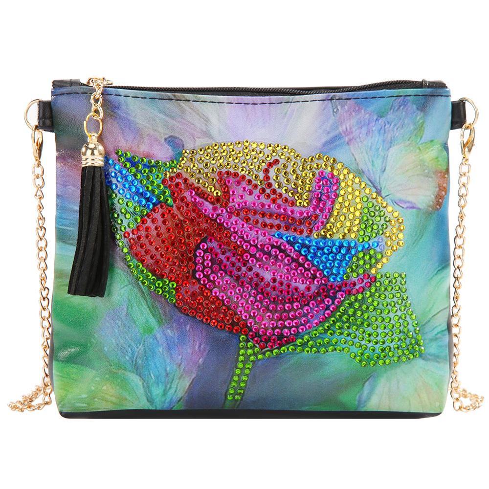 DIY Rose Diamond Painting Leather Bag