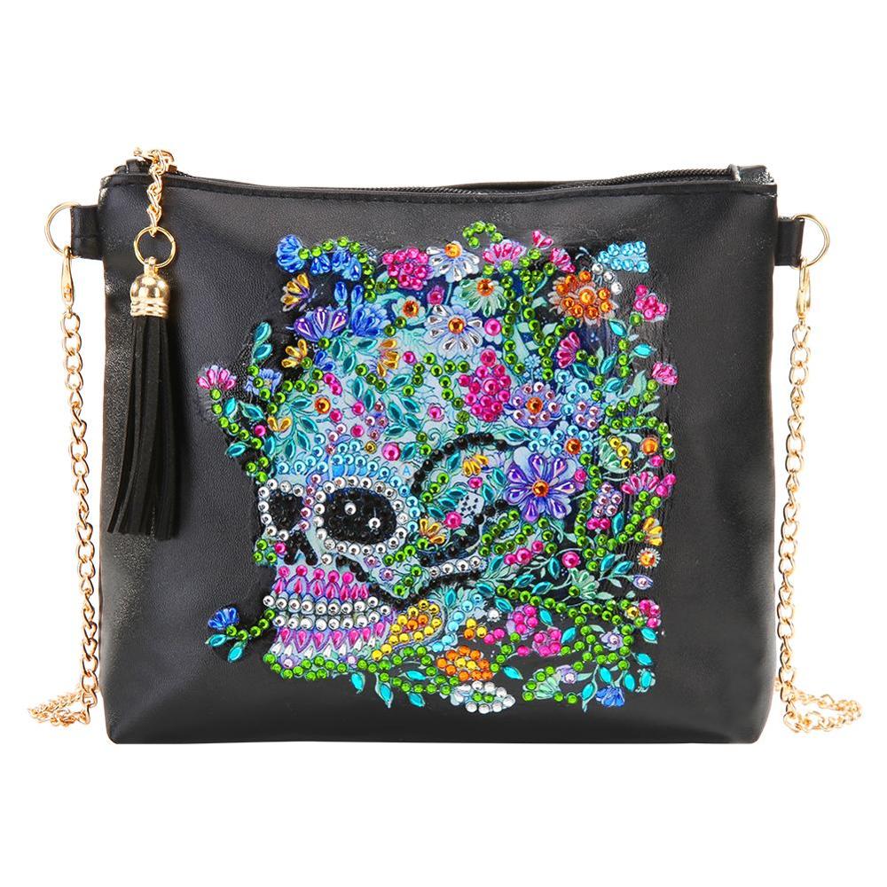 DIY Cute Skull Diamond Painting Leather Bag