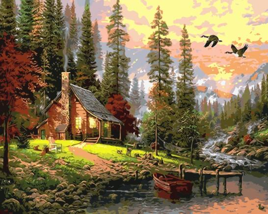 Forest Cabin Oil Painting By Numbers