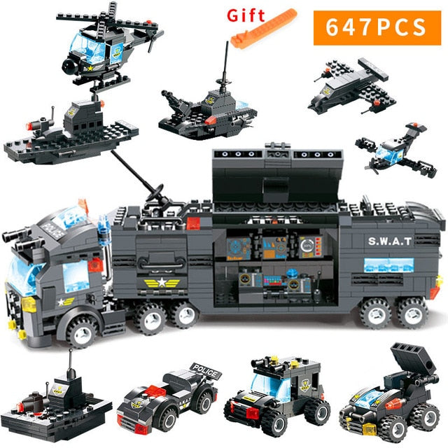 1122 pcs SWAT City Police Series Building Blocks Vehicle Helicopter City Police Staction DIY Bricks Compatible with LegoED Block